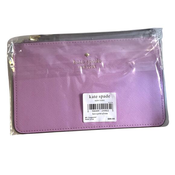 Kate Spade New York Wristlet Wallet Pink Violet Leather Zip Clutch  NWT - Picture 8 of 8